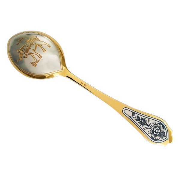 Dessertlöffel mit Sternzeichen "Stier" aus 925 Silber vergoldet