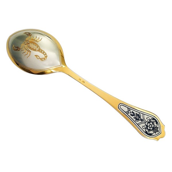 Dessertlöffel mit Sternzeichen "Skorpion" aus 925 Silber vergoldet