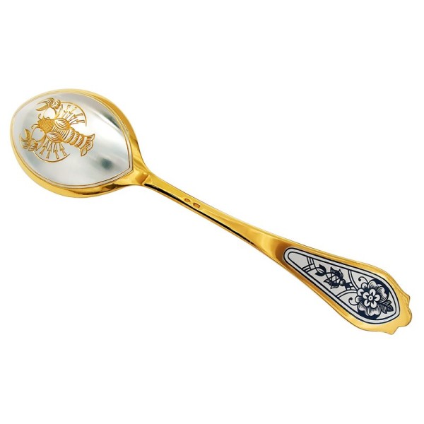 Dessertlöffel mit Sternzeichen "Krebs" aus 925 Silber vergoldet