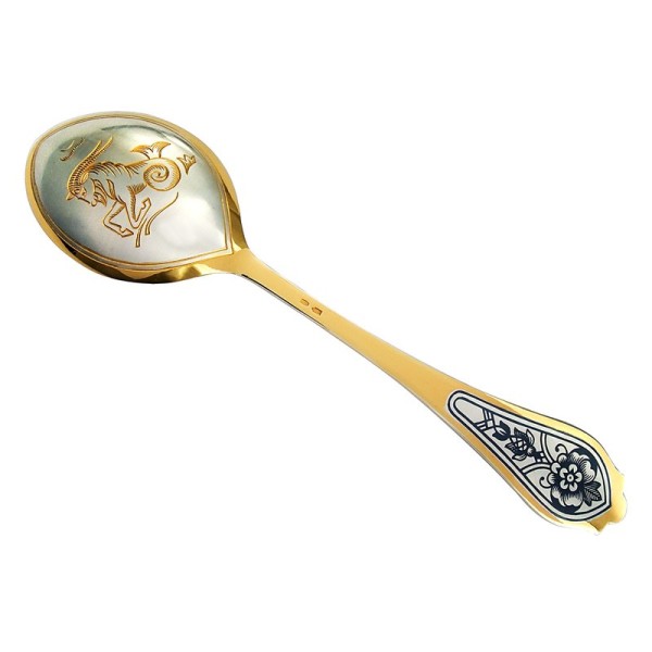 Dessertlöffel mit Sternzeichen "Steinbock" aus 925 Silber vergoldet