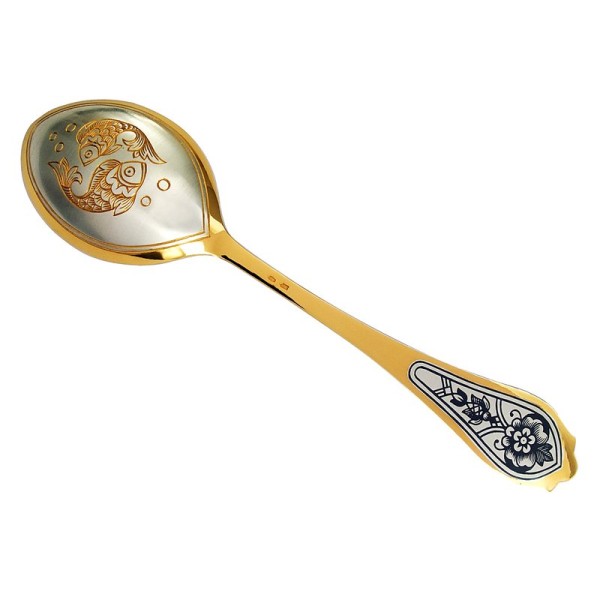 Dessertlöffel mit Sternzeichen "Fische" aus 925 Silber vergoldet