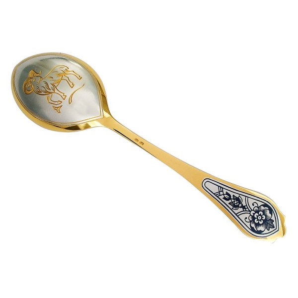 Dessertlöffel mit Sternzeichen "Widder" aus 925 Silber vergoldet